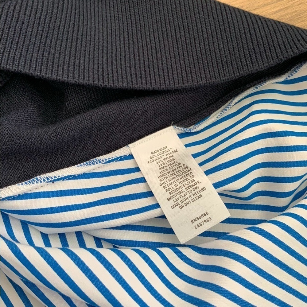 Nordstrom Round Neck Sweater with  Stripe Woven Underlayer - Picture 7 of 8
